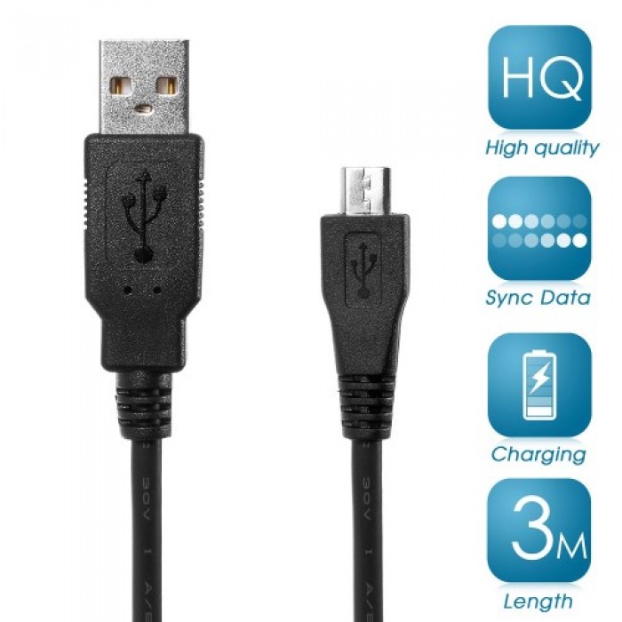 3M Micro USB 2.0 Data Sync Charger Cable Cord for Samsung HTC LG Sony Huawei - Black (In Stock)