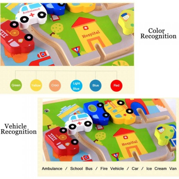 Wooden Urban Rail Cartoon Building Blocks Toys Vehicle Track Cars Kids Early Educational Toys